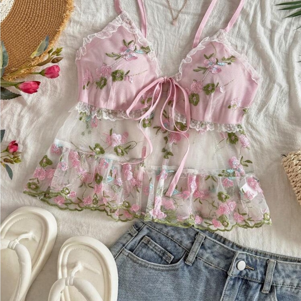 Floral Sheer Pink Camisole Top